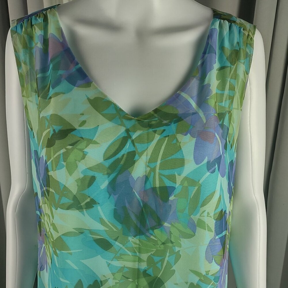 Villager Liz Claiborne Floral Maxi Dress Sleeveless V-Neck Size 14 Green, Blue - Picture 3 of 11